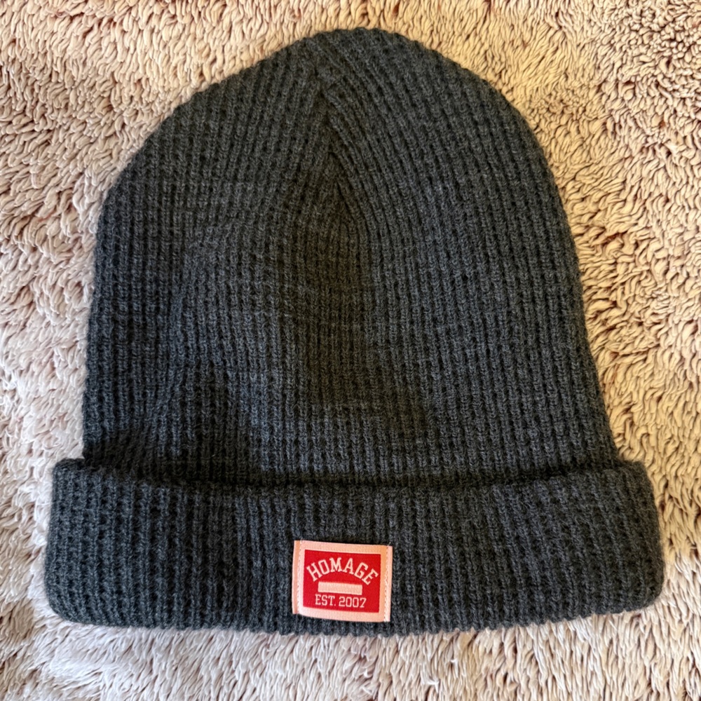 HOMAGE Charcoal Knit Beanie with Red Patch